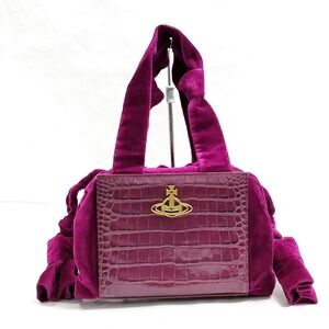 Vivienne Westwood Plum Purple Croc-Embossed Velvet Shoulder Bag